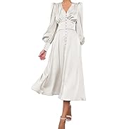 xxxiticat Women's Puff Sleeve Satin Maxi Dress Long Lantern Sleeve Button Down Ruffle Single Brea...