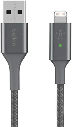 Belkin Smart LED Charging Cable USB to Lightning 4ft/1.2m (See Your Charging Status at a Glance) for iPhone, AirPods and iPad, MFi-Certified, Gray (CAA007bt)