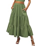ANRABESS Women’s Summer Boho Elastic Waist Pleated A-Line Flowy Swing Tiered Long Beach Skirt Dre...