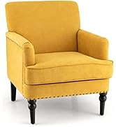 Giantex Mid-Century Modern Accent Chair - Upholstered Nailed Single Sofa Chair with Rubber Wood L...