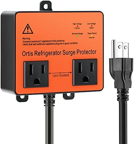 Refrigerator Surge Protector, Ortis Double Outlet Voltage Protector for Home Appliances with Time Delay, Protects Against Brownout, Spike, Instant Surge All Voltage Abnormalities, black