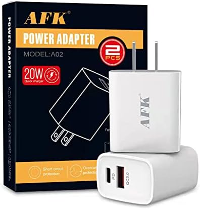 [2-Pack] Fast Charger Block Compatible with iphone 13 Pro Max/13/12/11 /XR,AFK 20W Rapid USB Wall Charger with 2 Ports USB C and USB A for Samsung,Google Pixel and More