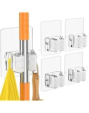 Broom Holder Wall Mount, 4 Pack Broom Holder Self Adhesive, Mop and Broom Holder Wall Mount