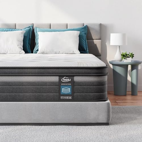 TeQsli Gel Individually Pocket Sprung King Mattress 5FT with Soft Fabric, 10 Inch Hybrid Mattress King for Pressure & Back Pain Relief, Medium Firm Mattress in a Box-150x200x25cm