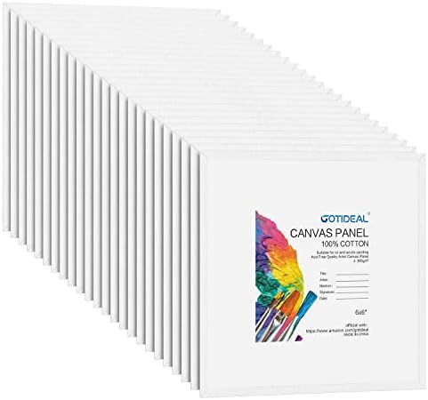 GOTIDEAL Canvases for Painting, 6x6 inch of 24, Professional Primed White Blank Flat Canvas Panels- 100% Cotton Artist Canvas Boards for Acrylics Painting, Oil Watercolor Tempera