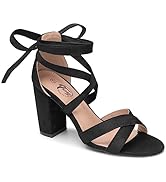 Trary Black Pink Nude Red Heels for Women,Women's Heeled Sandals Lace up High Heels,Chunky Heels ...