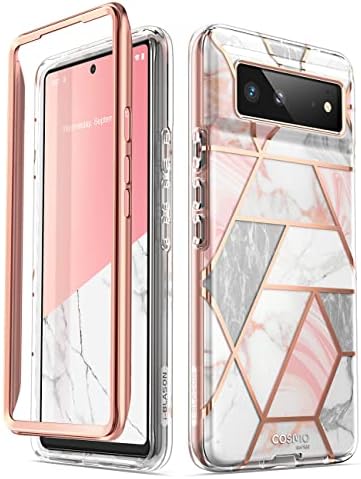 i-Blason Cosmo Series Case for Google Pixel 6 (2021), Slim Full-Body Stylish Protective Case without Built-in Screen Protector (Marble) Pink