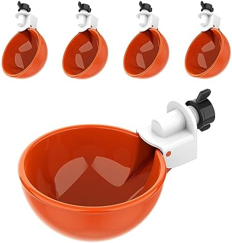 (5 Pack) Lil Clucker Large Automatic Chicken Waterer Cups | Chicken Water Feeder Suitable for Chicks, Duck, Goose, Turkey and Bunny | Poultry Water Feeder Kit (Orange)…