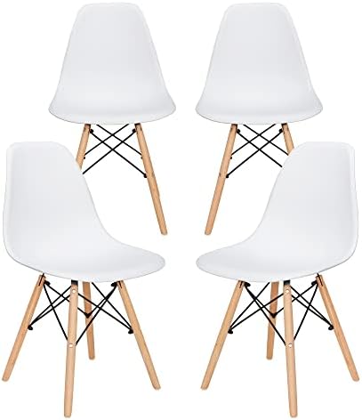SUPER DEAL Modern Dining Chairs Set of 4 Plastic DSW Shell Lounge Chair Mid Century Side Chairs with Solid Wood Legs for Living Room, Kitchen, Dinning Room, Bedroom, White