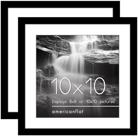 Americanflat 10x10 Picture Frame with Polished Plexiglass - Set of 2 - Use as 8x8 Frame with Mat or 10x10 Frame Without Mat - Galleria Collection - Gallery Frames for Tabletop and Wall Display - Black