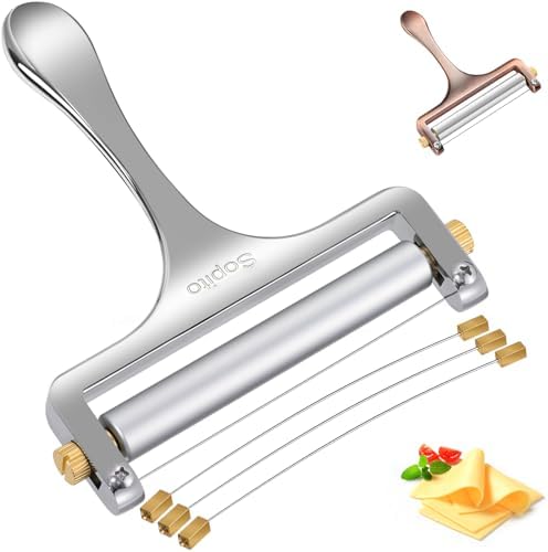 Sopito Cheese Slicer Stainless Steel Wire Cheese Slicer With 3 Extra Wires Great for Cheddar, Gruyere, Raclette, Mozzarella Cheese Block, Adjustable Thickness - Wire Cheese Slicer