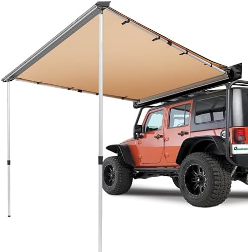 VEVOR Vehicle Awning 4.6'x6.6' Roof Rack Pull-Out Sun Shade UV50+ PU3000mm, Retractable Weatherproof 4x4 Side Awning for SUV Outdoor Camping & Overland (Hardware Included), w/Waterproof Storage Bag