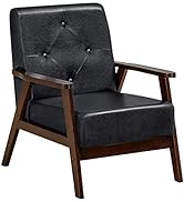 Giantex Accent Chair, Mid Century Living Room Chair, Black PU Leather Armchair, Rubber Wood Uphol...
