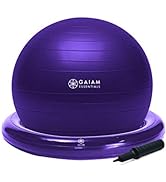 Gaiam Essentials Balance Ball & Base Kit, 65cm Yoga Ball Chair, Exercise Ball with Inflatable Rin...