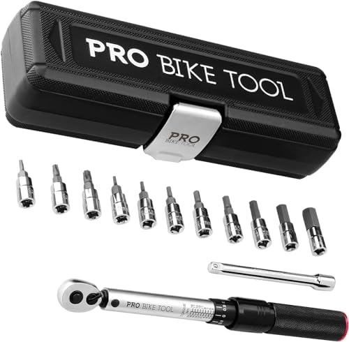 PRO BIKE TOOL 1/4 Torque Wrench Set - Service Kit for Road and Mountain Bikes - Includes Allen and Torx Sockets - Torque Wrenches - Bicycle Torque Wrench - 2 to 20 Nm