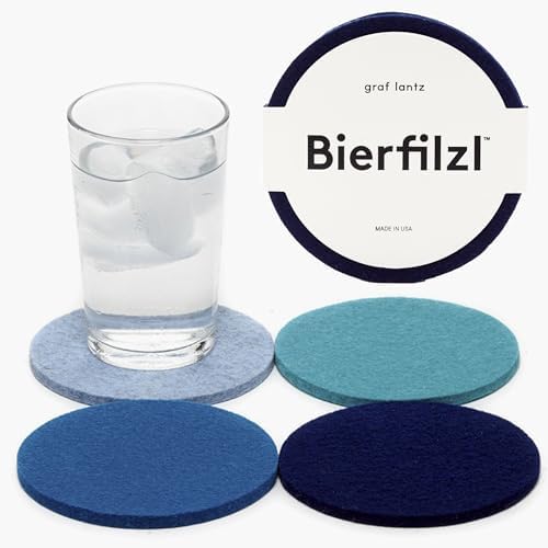 Graf Lantz - Bierfilzl Felt Coasters - Round - 100% Merino Wool - Moisture Wicking - Heat Resistant - Sustainable - Home Decor - Bar Decor - Housewarming Gift - 4 Coaster Set - 4" Circles - Ocean