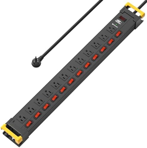 CRST 12 Outlets Metal Long Power Strip,15Amp/1875W Heavy Duty Surge Protector Power Strips with Switches, Cord Manager, 9FT Cord 1020J Wall Mount Power Strip for Garage, Workshop, Home, Office