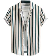 SweatyRocks Men's Causal Striped Button-Down Shirts Lightweight Collar Neck Summer Vacation Shirts