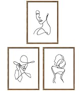 ArtbyHannah 3 Piece 11x14 Framed Minimalist Wall Art Set with Abstract Woman's Body Shape Line Ar...