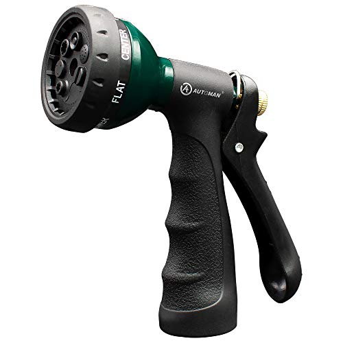 AUTOMAN-Garden-Hose-Nozzle, Metal Water Spray Nozzle with Heavy Duty 7 Adjustable Watering Patterns,Slip Resistant for Wateri