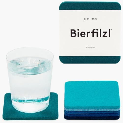 Graf Lantz - Bierfilzl Felt Coasters - Square - 100% Merino Wool - Moisture Wicking - Heat Resistant - Sustainable - Absorbent - Home Decor - Housewarming Gift - 6 Coaster Set - 4" x 4" x 5 mm - Ocean