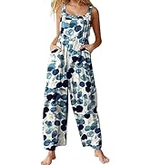 YESNO Overalls for Women Casual Loose Summer Rompers Boho Floral Adjustable Straps Wide Leg Jumps...