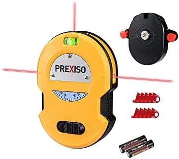 PREXISO Multi Surface Laser Level LED Light Vial, 30Ft Horizontal & Vertical Line Laser with Wall Mount Base, 2 Pins, 10 Sticker, 2 AA Batteries for Hanging Frames & Picture, Construction Wall Writing