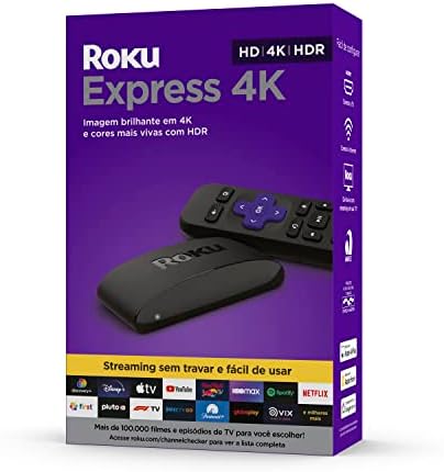 Roku Express 4K | Dispositivo de streaming para TV HD/4K/HDR compatível com Alexa, Siri e Google, controle remoto e cabo HDMI inclusos