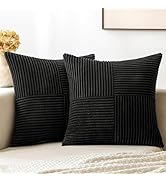 MIULEE Black Corduroy Pillow Covers Pack of 2 Boho Decorative Spliced Throw Pillow Covers Soft So...