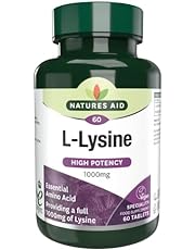 Natures Aid L-Lysine 1000 mg, High Potency Essential Amino Acid, Vegan, 60 Tablets