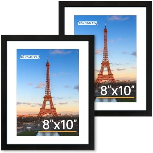 FIXSMITH 8x10 Picture Frame Set of 2, Photo Frame with HD Plexiglass, Display Pictures 5x7 with Mat or 8x10 Without Mat Multi Picture Frames Collage for Tabletop or Wall Display, Black