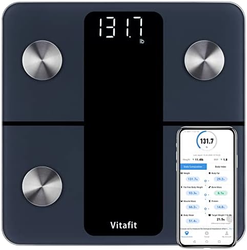 Vitafit Smart Bathroom Scale for Body Weight, Weighing Professional Factory Since 2001, App Sync Digital Scales 13 Body Composition Including BMI, Body Fat and Muscle, 400lb, Black