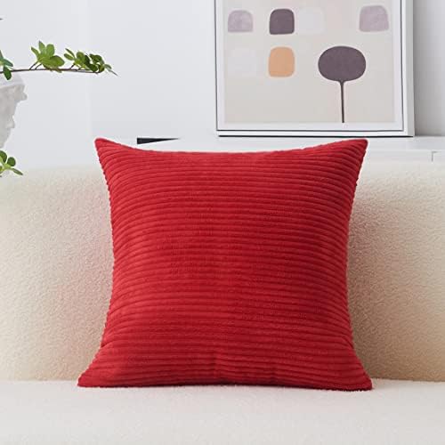 Home Brilliant Pillow Cover 18x18 Red Throw Pillow Covers Striped Velvet Corduroy Throw Pillows for Couch Sofa Bedroom, 18 x 18 inch, Red