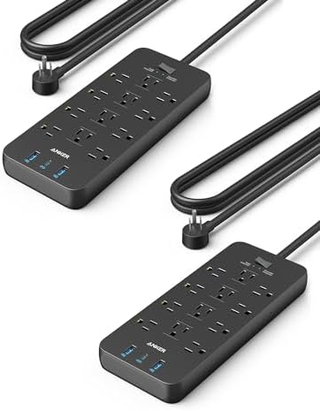 2 Pack Surge Protector Power Strip (2100J), Anker 12 Outlets with 1 USB C and 2 USB Ports for iPhone 15/15 Plus/15 Pro/15 Pro Max, 5ft Extension Cord, Flat Plug, 20W for Home,Office,TUV Listed