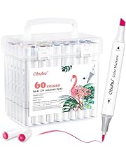 Ohuhu Markers Water-Based Double Tipped 60 Colors Art Markers for Kids Adults Coloring Calligraphy Drawing Sketching Bullet Journal, 59 Unique Colors + 1 Colorless Blender, Chisel &amp; Brush Dual Tips