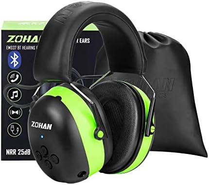 ZOHAN EM037 Bluetooth Hearing Protection,NRR 25dB Noise Reduction Ear Protection with 1500mAh Rechargeable Battery,Headphones with 40H playtime for Mowing, Snowblowing, Construction,Workshops