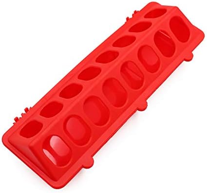 MACGOAL Flip Top Poultry Feeder Trough Small Chick Feeder Plastic Chicken Feeder No Waste Spill Proof for Birds Small Poultry (Red)