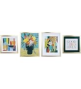 ArtbyHannah Abstract Gallery Wall Frame Set with Colorful Plants, Gold Frames for Wall Decor, 4 P...