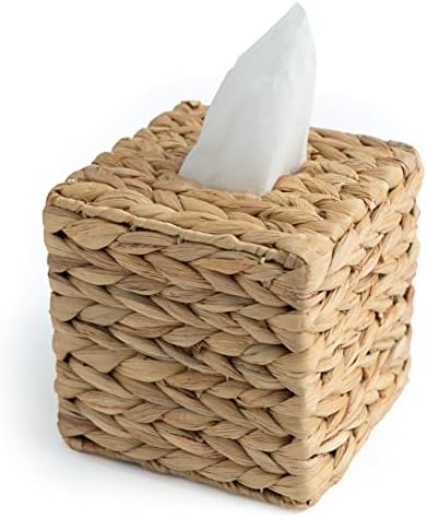 KOLWOVEN Tissue Box Holder - Tissue Box Cover Square- Wicker Tissues Cube Box Cover -Boho Decorative Woven Facial Tissue Holder on Table and Bathroom (Square)