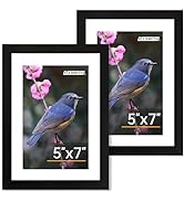 FIXSMITH 5x7 Picture Frame Set of 2, Photo Frame with HD Plexiglass, Display Pictures 4x6 with Ma...