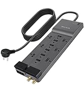 Belkin Power Strip Surge Protector - 12 AC Multiple Outlets & 8 ft Long Flat Plug Heavy Duty Exte...