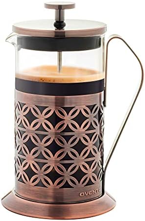 OVENTE French Press Coffee Maker 34 Ounce, 4 Filter Stainless Steel Filter Plunger System & Durable Borosilicate Heat Resistant Glass with Free Scoop, Perfect for Hot & Cold Brew, Copper FSF34C