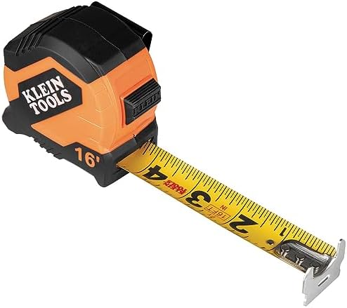 Klein Tools 9516 Tape Measure, 16-Foot Compact Double-Hook Imperial Measuring Tape with Finger Brake, Nylon Blade, Easy to Read Bold Lines