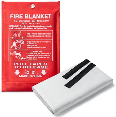 BOOMIBOO Emergency Fire Blanket for Home and Kitchen, 1 Pack, High Heat Resistant Fire Suppression Blanket, Fiberglass Flame Retardant Safety Blankets for Camping Warehouse (39.4" x 39.4")