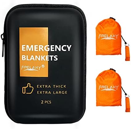 Frelaxy Emergency Blanket 2-Pack/4-Pack, Extra-Thick Extra-Large Space Blankets with Whistles, Storage Pouchs, and EVA case