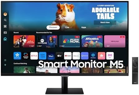 SAMSUNG 27-Inch M5 (M50D) Series FHD Smart Monitor with Streaming TV, Speakers, HDR10, Gaming Hub, Multiple Ports, Workout Tracker, Vision Accessibility Tools, LS27DM500ENXGO, 2024