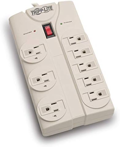 Tripp Lite 8 Outlet Surge Protector Power Strip, 8ft Cord Right Angle Plug, LIFETIME INSURANCE & $75K INSURANCE (TLP808) light gray