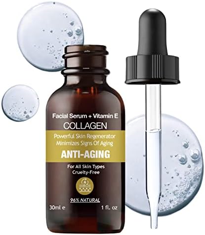 MADE IN USA 96% NATURAL COLLAGEN Facial Serum for Ultra Firming Lifting Anti Aging Plumping Skin with Ceramide Vitamin E 30ml 1fl oz - PURIFECT by Symphonty Beauty - Non Irritaging Formula (Collagen)