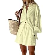 Fixmatti 2 Piece Outfits Long Sleeve Button Down Shirt and Shorts Sweatsuit Lounge Sets