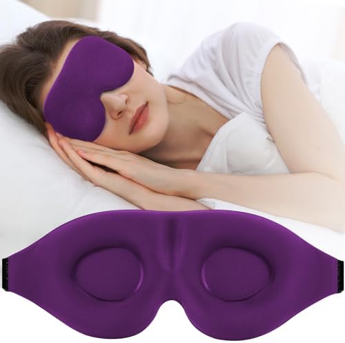 3D Sleep Mask for Side Sleeper, 100% Light Blocking Sleeping Eye Mask for Women Men, Contoured Cup Night Blindfold, Luxury Eye Cover Eye Shade with Adjustable Strap for Travel, Nap,Meditation, Purple